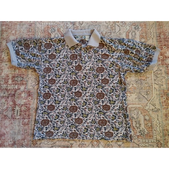 Vintage 3-Button Floral Polo Gold Shirt Trim Dino Dimilano Large - Picture 1 of 5